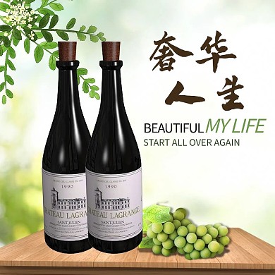 奢华人生红酒绿色简约电商主图直通车