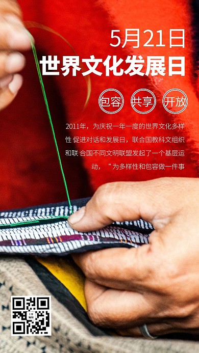 世界文化发展日摄影图红色商务风手机海报