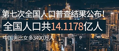 人口普查结果公布摄影图蓝色商务风公众号首图