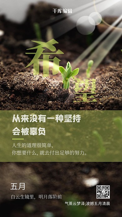 励志海报嫩芽棕色简约海报