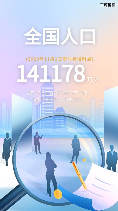 全国人口普查人口蓝色渐变海报