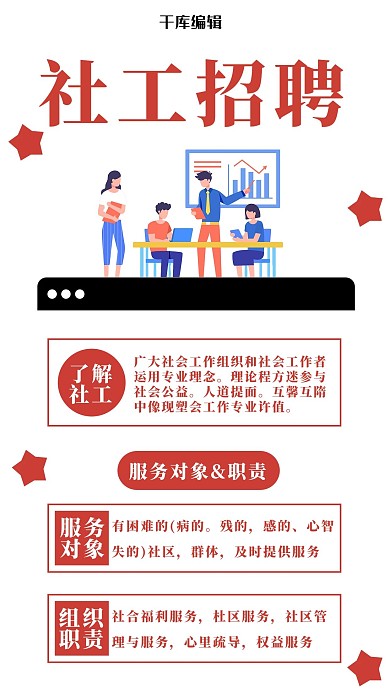 招聘社工广告红色简约手机海报