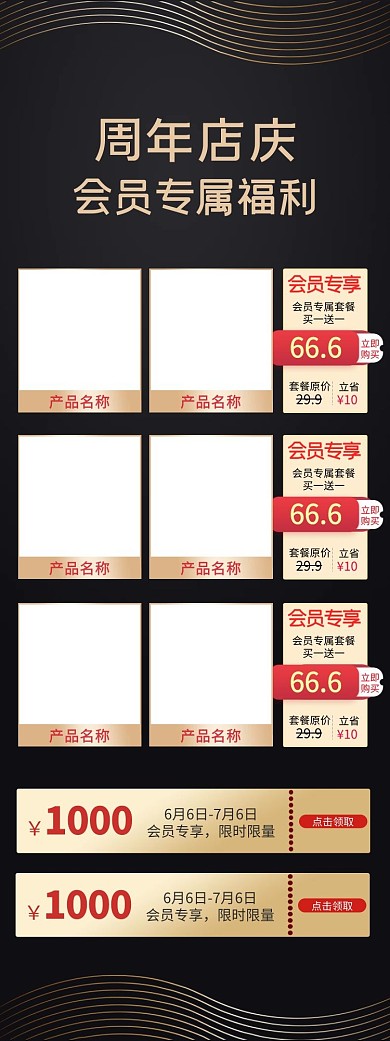 促销优惠卷会员黑金简约电商关联页