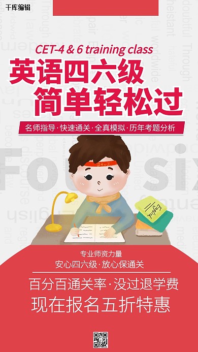 英语四六级红色简约风海报