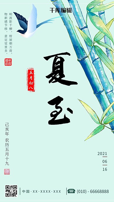 夏至节气彩色简约风海报