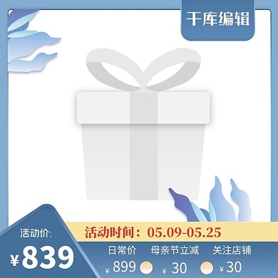 母亲节叶子几何蓝色渐变电商主图
