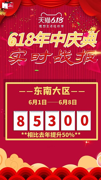 618庆典实时战报红色大气海报