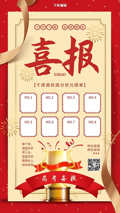 喜报奖杯红色创意海报