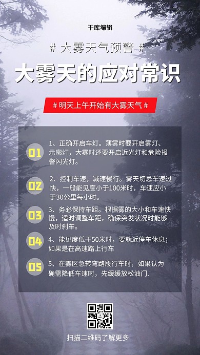 大雾预警天气预告灰色简约海报