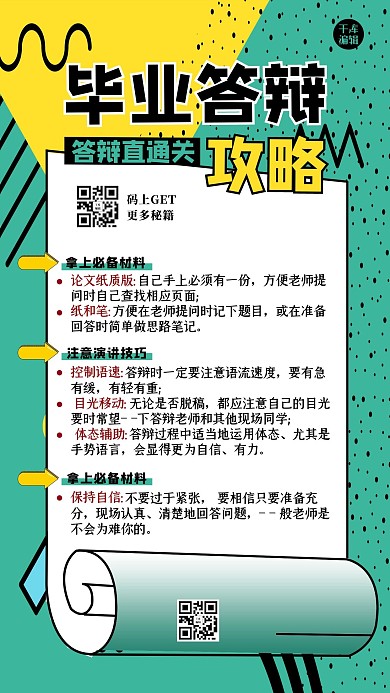 毕业答辩几何绿色创意孟菲斯海报