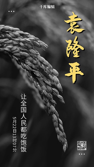 祭奠袁隆平逝世摄影图黑色商务风手机海报