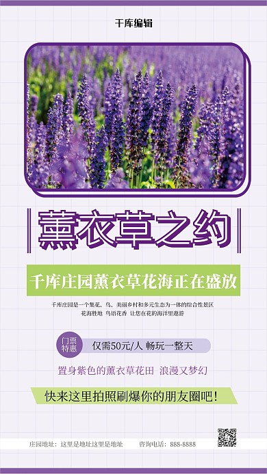 薰衣草之约花田旅游紫色清新海报