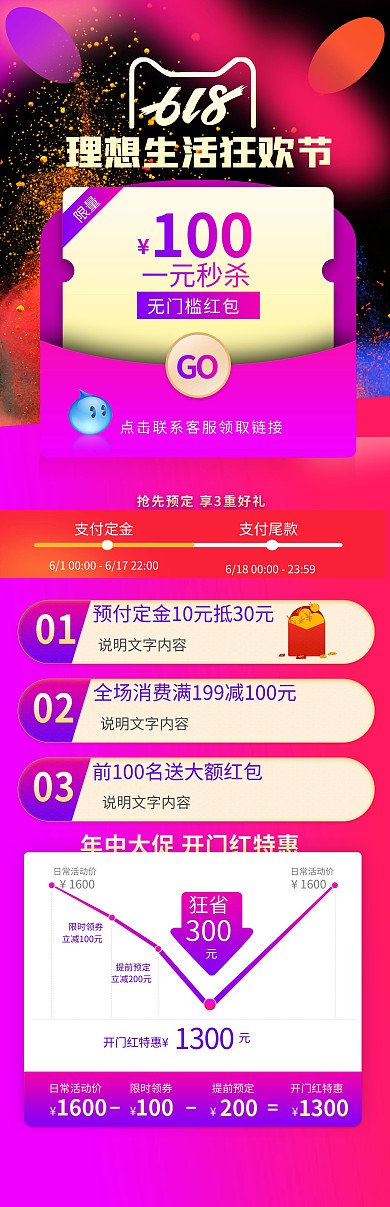 618狂欢优惠券紫色渐变电商关联营销