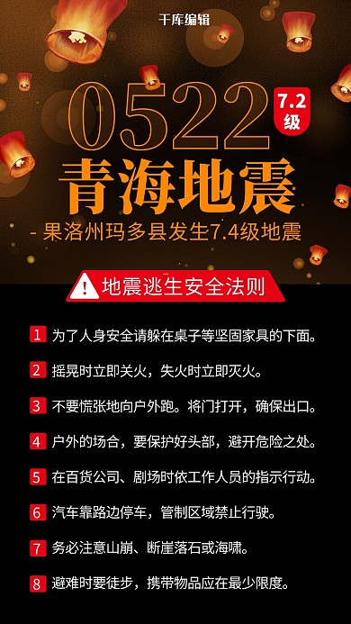 青海地震逃生安全法制彩色简约手机海报