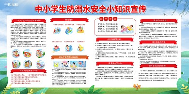 中小学生防溺水草地绿色简约展板