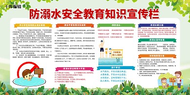 校园安全防溺水绿色卡通展板