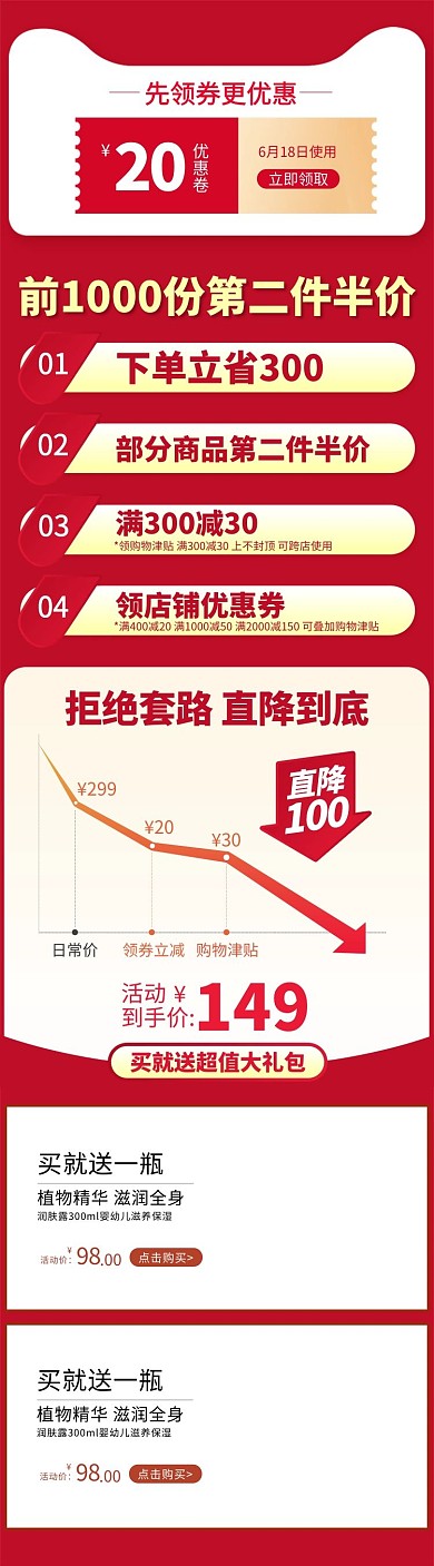 关联页优惠券价格曲线红色电商电商设计