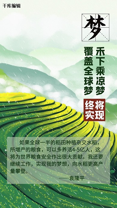 怀念袁隆平梯田绿色插画手机海报