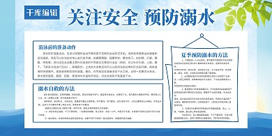 蓝色清新关注安全预防溺水宣传展板