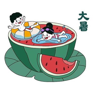 大暑西瓜游泳玩耍的孩子