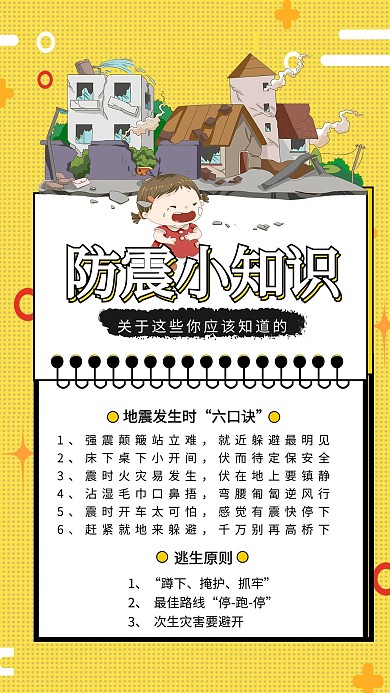 创意黄色防地震小知识