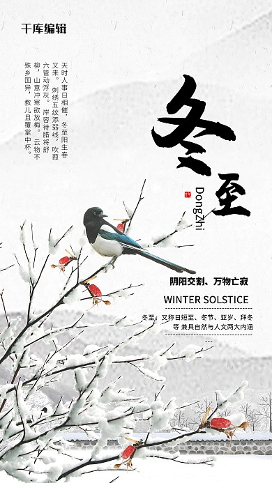 冬至雪灰色简约海报