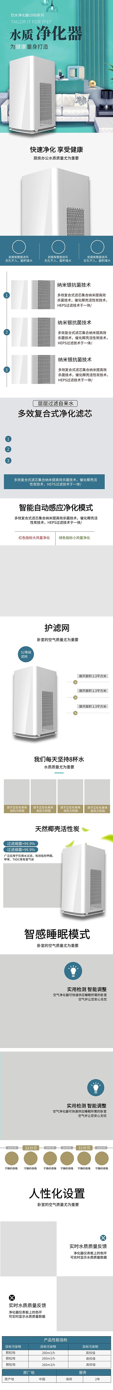 日用品水质净化器蓝色清新简约电商详情页
