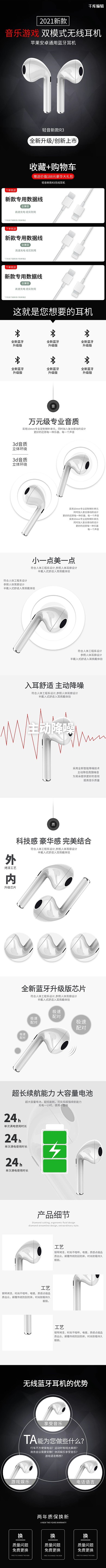 蓝牙耳机无线耳机黑色渐变电商详情页