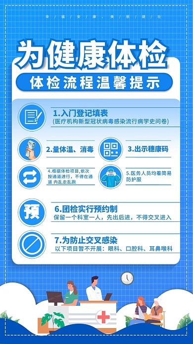 体检注意事项蓝色简约海报