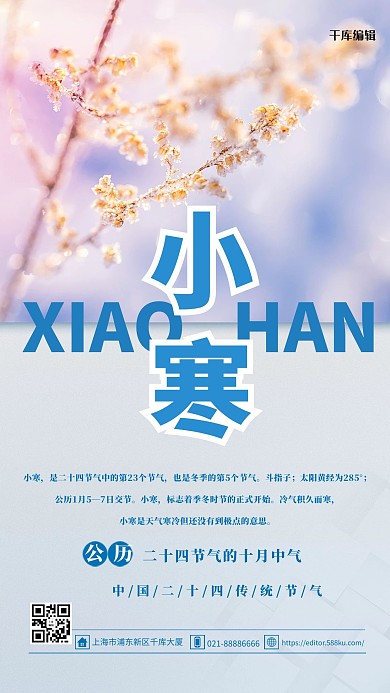 小寒节气白色简约海报
