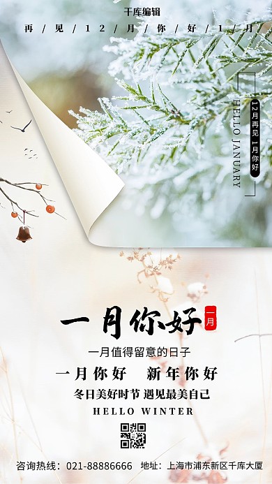 你好1月摄影图灰色简洁创意海报