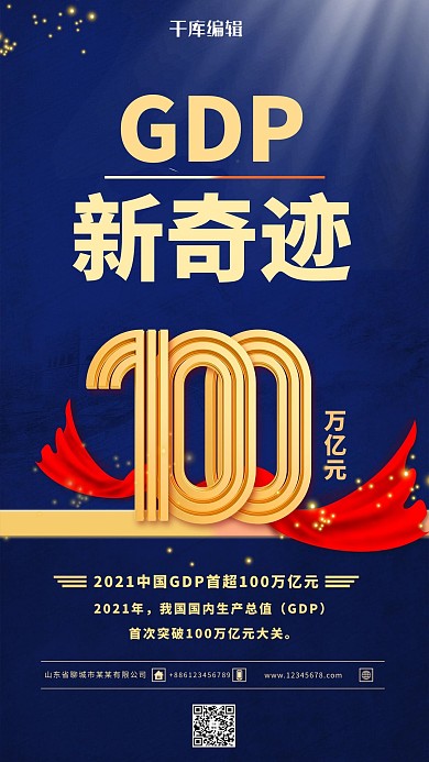 GDP百万亿蓝色简约海报