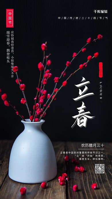 立春花艺黑色创意海报