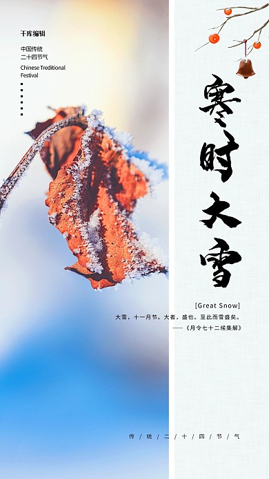 大雪节气雪白色简约海报