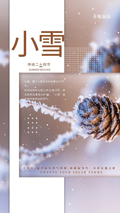 小雪节气小雪黄色简约海报