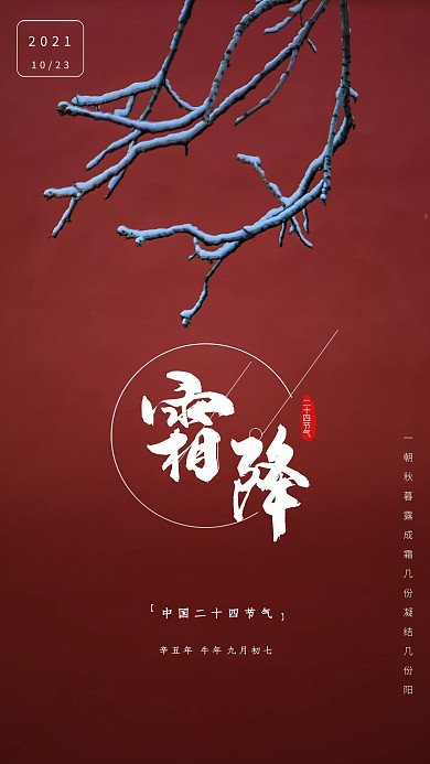 二十四节气霜降红色简约摄影图海报