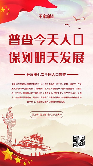 人口普查调查红色中国风海报