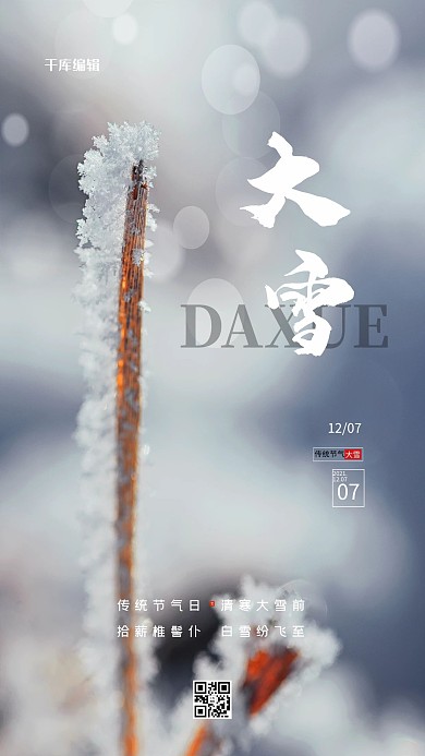 大雪雪花灰色创意海报