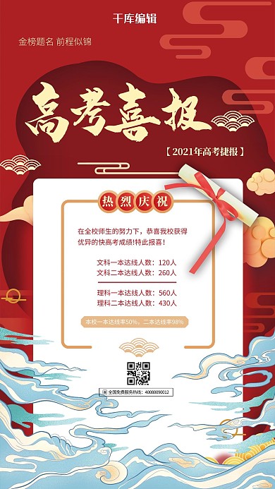 高考高考喜报红色剪纸风海报