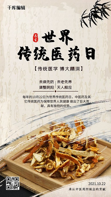 世界传统医药日灰色简约海报