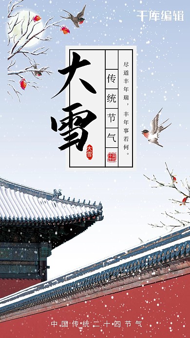 大雪节气故宫冷色调中国风海报