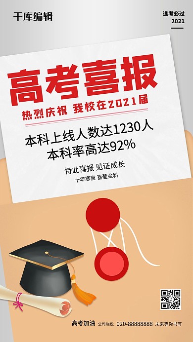 高考喜报红色创意海报