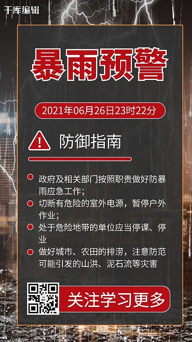雷电/暴雨预警摄影图红色商务风手机海报