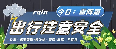 雷阵雨注意安全出行注意安全蓝色卡通公众号首图