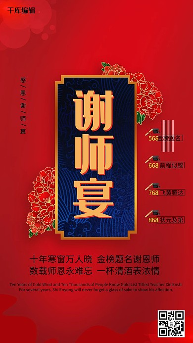 红色喜庆谢师宴创意海报