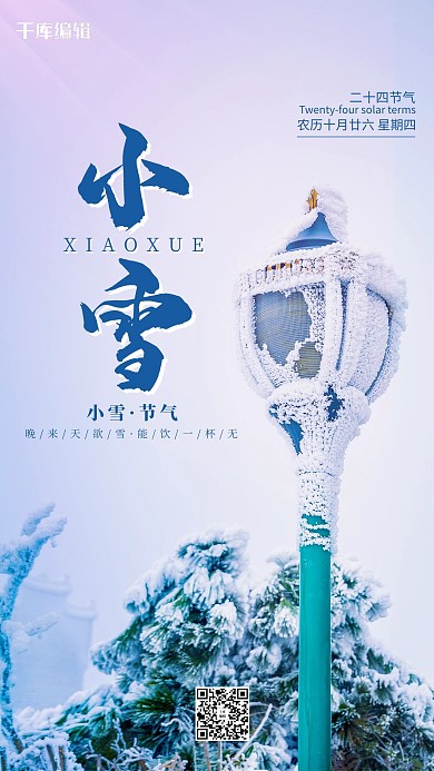 小雪节气下雪白色简约海报