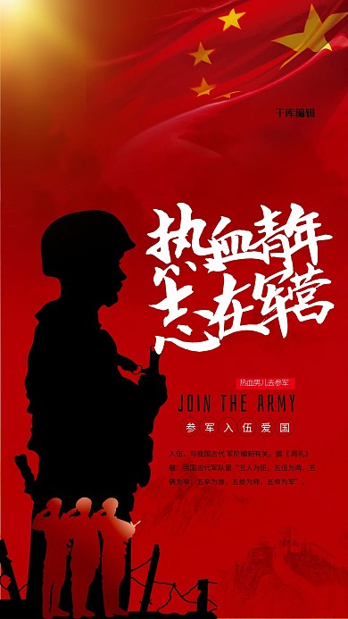 热血青年志在军营红色简约海报