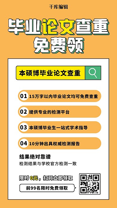 毕业论文免费查重橘黄色简约排版手机海报