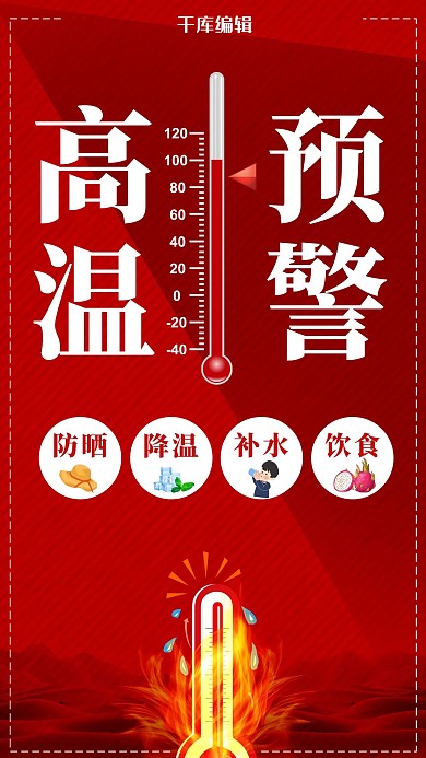 高温预警 高温提示红色简约手机海报