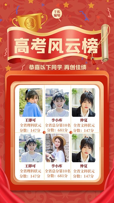 高考喜报人物红色创意海报
